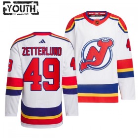 Barn Ishockey New Jersey Devils tröja Fabian Zetterlund 49 Adidas 2022-23 Vit Reverse Retro 2.0 Authentic
